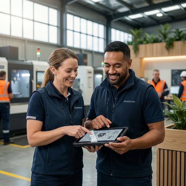 A New Zealand workplace team completing online training together